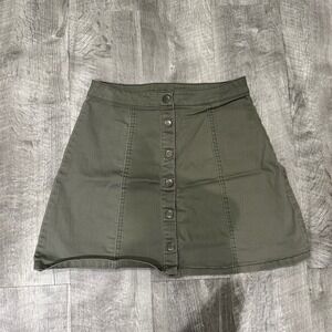 Blue Rein Olive Green Button Front Mini‎ Skirt Size 5 XK4072C1TL